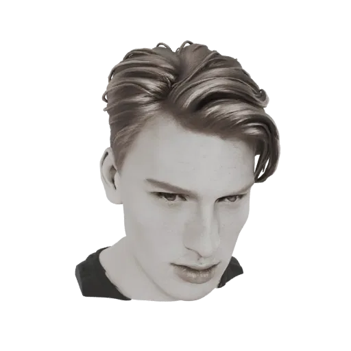 3D model of a classic men's hairstyle with a side-swept fringe, rendered with realistic texture and volume.