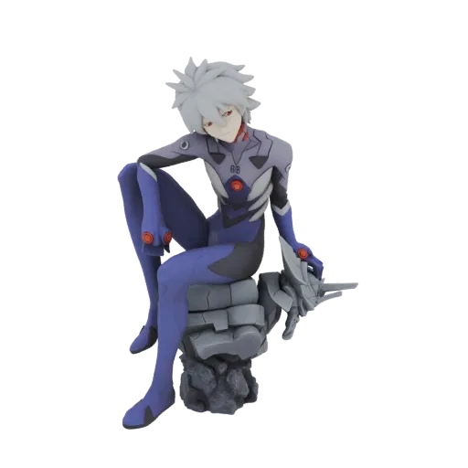 3D model of Kaworu Nagisa from Evangelion sitting on a rocky base, wearing his plugsuit.
