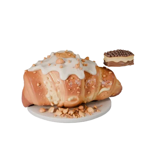 Croissant Product Viz 3D model, three-quarter studio product render, showing cream, sweet food silhouette.