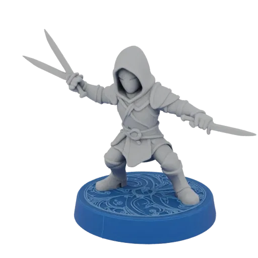 Miniatura STL de Pícaro Enano Medieval Apuntando, render de mesa a tres cuartos, miniatura de escaramuza imprimible en resina