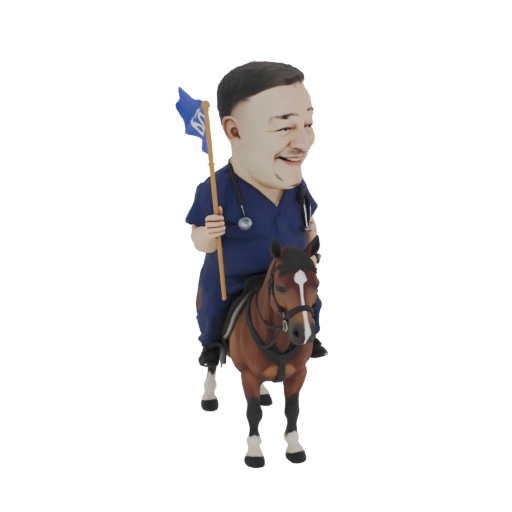 Doctor Riding a Horse Bobblehead 3D Model