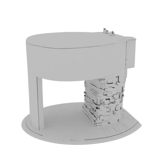 3D model of an ancient stone well with rough, textured stonework and a cylindrical shape, set against a white background.
