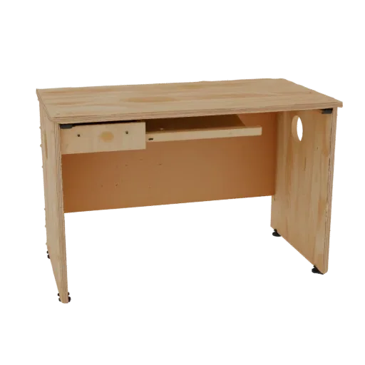 Modelo 3D de escritorio infantil de contrachapado con cajón extraíble, vista frontal