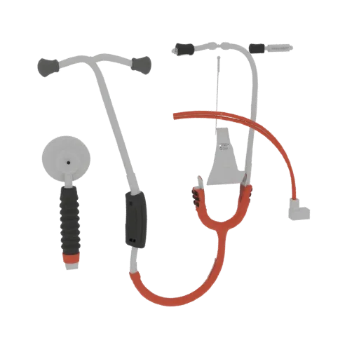 Dental Stethoscope Education 3D model, three-quarter training render, showing stainless steel, handheld tool scale.