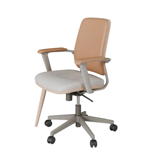 Scandinavian Office Chair Modular 3D model, office, isometric modular kit view, wood detail.