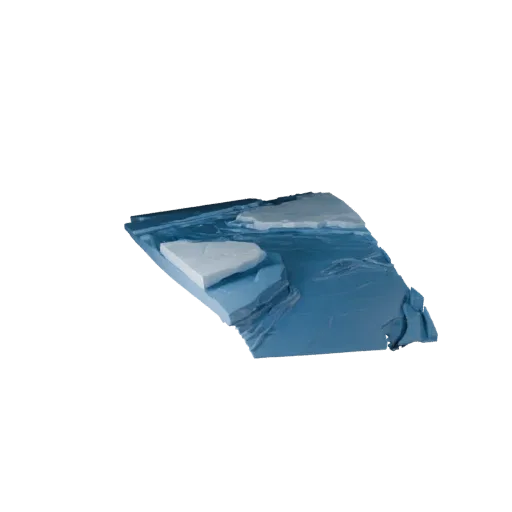 Frozen River Crossing Unreal Engine 3D model, top-down viewport view, showing wet stone, snow banks.