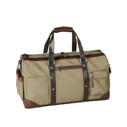 Travel Duffel Bag 3D model, three-quarter front view, Unity viewport, showing leather, bag volume.