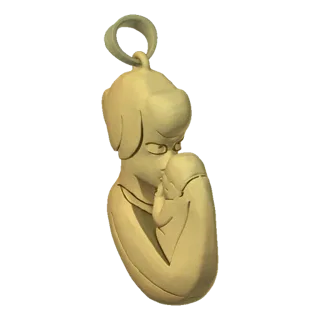 3D model of a golden pendant depicting a mother tenderly embracing her baby.