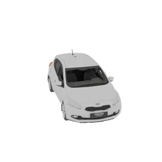 Modelo 3D de um Kia Cee'd hatchback branco visto de um ângulo frontal de três quartos contra um fundo branco.