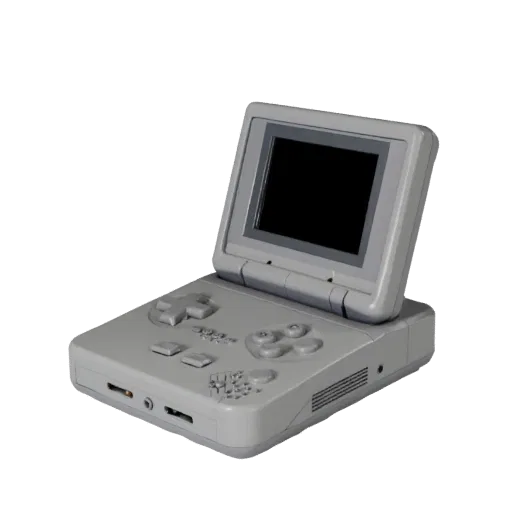 Console Portatile Retrò Modello 3D Viz Prodotto, rendering prodotto studio a tre quarti, che mostra plastica opaca, dettaglio