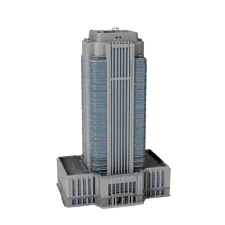 Art Deco Skyscraper Blender-ready 3D model, Blender studio render view, showing commercial office building materials and arch