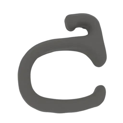 3D model of an abstract swirl hook with a smooth, flowing form in a matte gray finish against a black background.