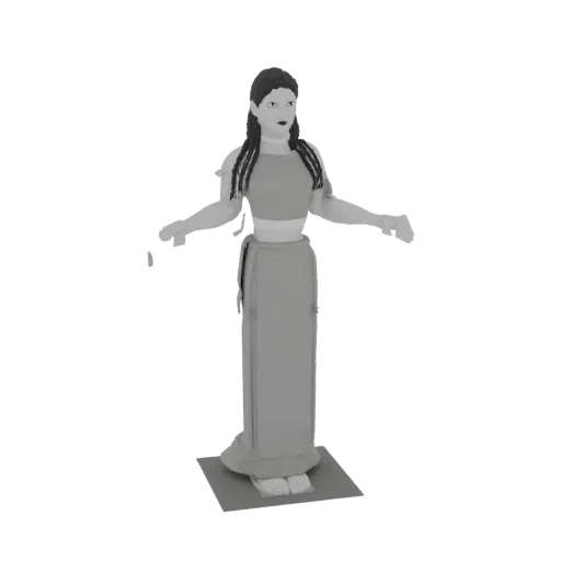 3D model of an Ancient Greek woman wearing a chiton, with arms outstretched.