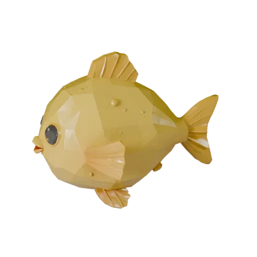 Low Poly Kugelfisch 3D-Modell, Gameplay-Kamera Seitenansicht, Low-Poly-Tier-Asset mit Flossenhäuten, Körpertapering, seitlich