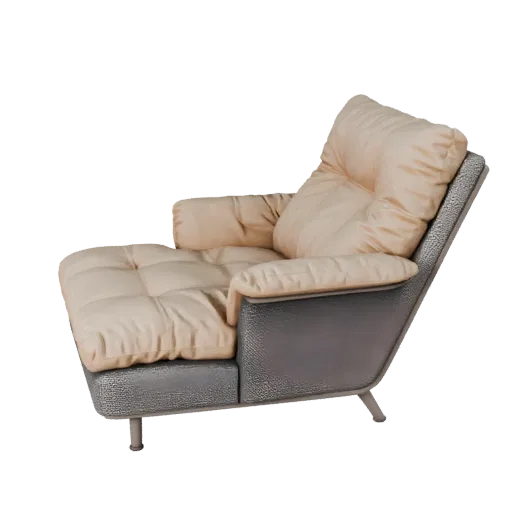 Modèle 3D modulaire de banc de chaise touffeté, salon, vue isométrique du kit modulaire, détail de tissu tissé.