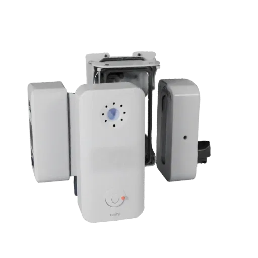 Security Video Doorbell 3D model, three-quarter front view, Unity viewport, showing white plastic, form detail.