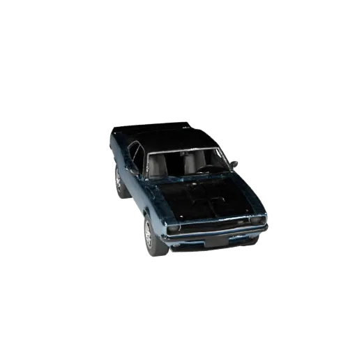 Modelo 3D Muscle Car, vista de juego a tres cuartos, activo de vehículo listo para Unity con líneas de carrocería, acristalam