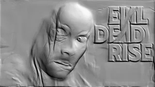 Bas-relief 3D avec le visage du démon d'"Evil Dead Rise" et le titre du film