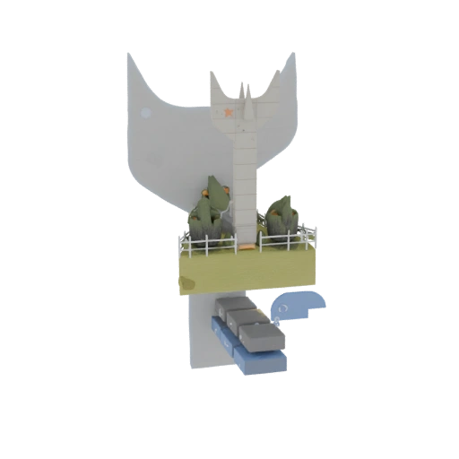 Whimsical Cat-Shaped Building with Miniature Farm Scene and Cars