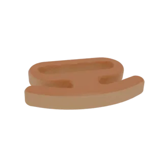 3D model of a beige ergonomic foot rest with a curved support, shown from a side angle.