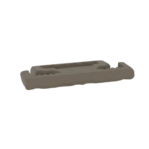 A 3D render of a modern, minimalist drawer slide mechanism with a matte gray finish, shown from a slightly elevated side angl