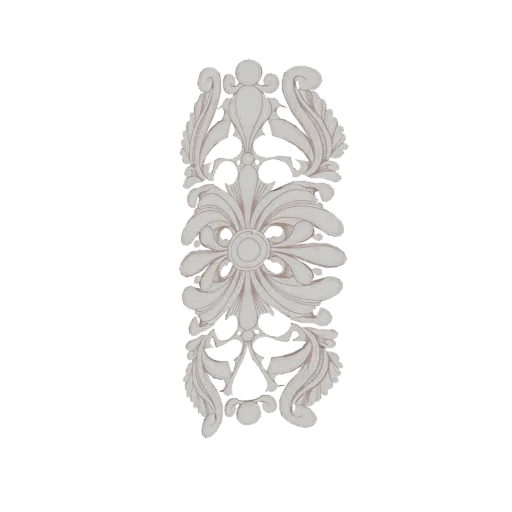 3D model of an ornate acanthus scrollwork panel with intricate floral and leaf designs, rendered against a black background.
