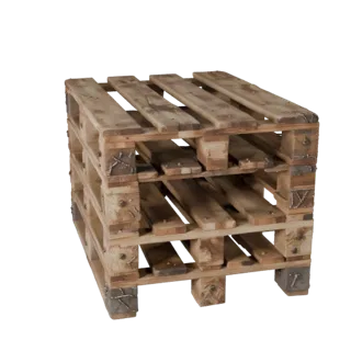 Industrielle Holzpalette Stilisierte 3D-Modell, stilisierte isometrische Darstellung, zeigt Holzplanken, stapelbare Masse.