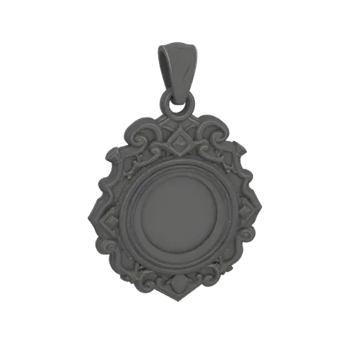 Modèle 3D de pendentif orné prêt à imprimer, plan profil studio, montrant des proportions reconnaissables et des séparations