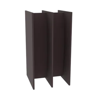 A 3D model of a modern, dark brown geometric room divider with vertical panels and clean lines.