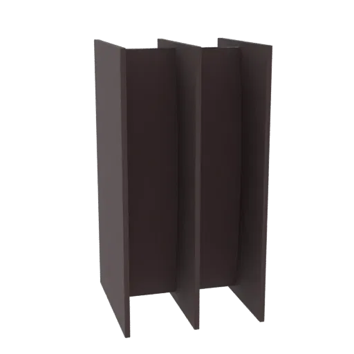 Un modèle 3D d'un paravent géométrique moderne brun foncé avec des panneaux verticaux et des lignes épurées.
