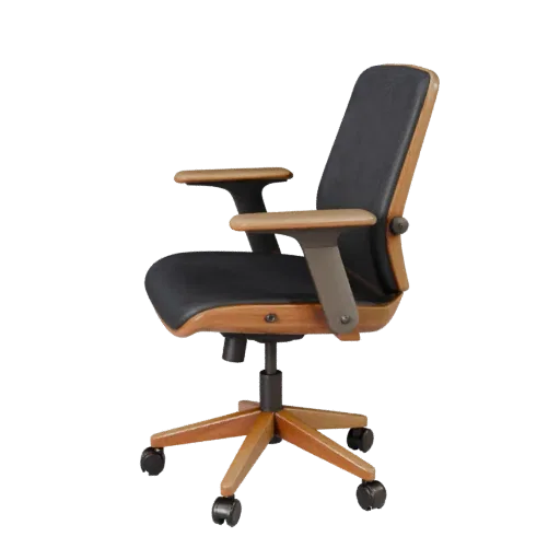 Scandinavian Office Chair High Poly 3D model, office, close-up studio render, wood detail.