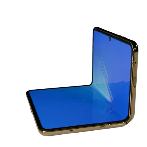 Foldable Smartphone Stylized 3D model, stylized isometric render, showing glass screens, thin device proportions.