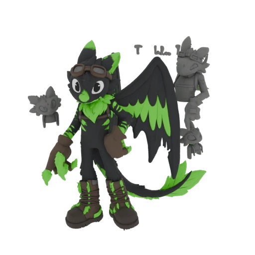 Green and Black Dragon Character with Goggles