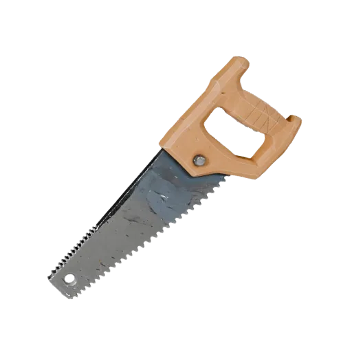Heavy Duty Saw Low Poly 3D model, game viewport three-quarter view, showing painted metal, functional silhouettes.