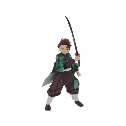 3D model of Tanjiro Kamado from Demon Slayer in a dynamic pose with his sword raised.