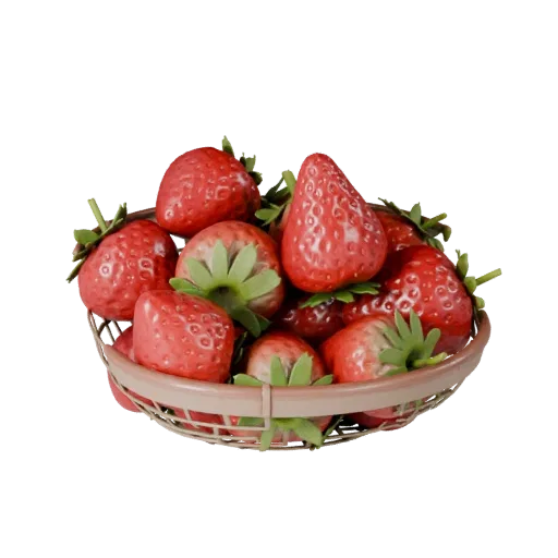 Fresh Strawberry Basket High Poly 3D model, close-up studio render, showing skin pores, recognizable fruit forms.