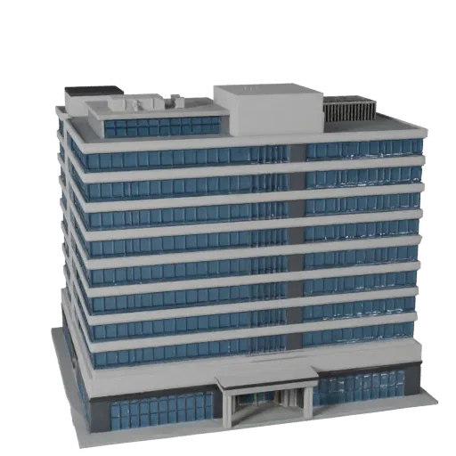 Business Center Unreal Engine-ready 3D model, Unreal Engine viewport, showing commercial office building materials and architectural detail