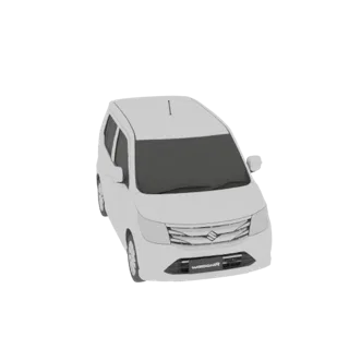 Um render de um modelo 3D de um Suzuki WagonR branco visto de um ângulo frontal-esquerdo ligeiramente elevado contra um fundo