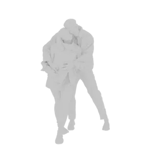 3D-Modell eines Paares in einer zärtlichen, Ganzkörperumarmung, in einem monochromen Stil gerendert.