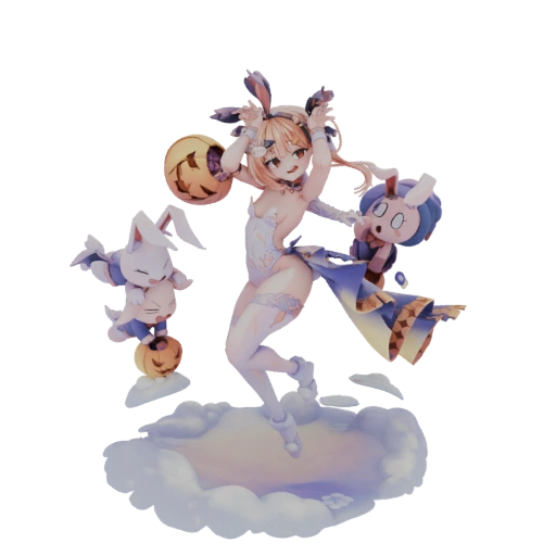 Halloween Bunny Girl with Pumpkins and Plush Toy