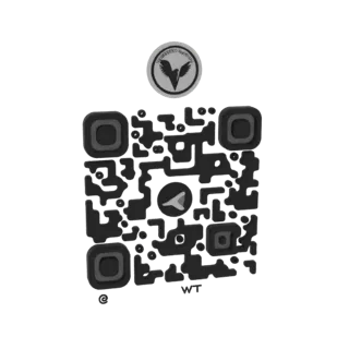 3D model of a QR code with a circular emblem featuring an eagle silhouette above the code and 'WT' text below.