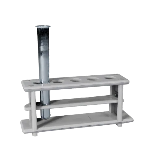 Biology Test Tube Rack Stylized 3D model, stylized isometric render, showing glass, recognizable lab forms.