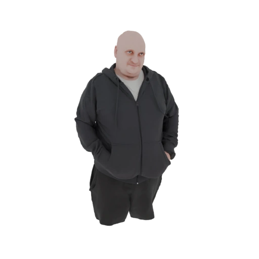Bald Man in Hoodie and Shorts