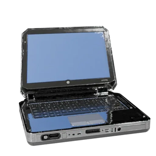 Rugged Laptop Modular 3D model, isometric modular kit view, showing brushed metal, open lid angle.