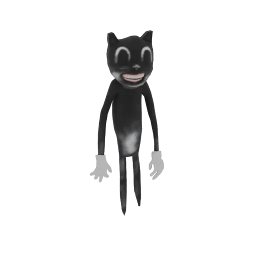 A 3D render of the Cartoon Cat character, a tall, black, anthropomorphic cat with a wide, unsettling smile and white gloves,