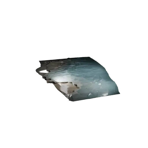 Beach Wave Edge Tile Low Poly 3D model, game viewport three-quarter view, showing wet stone, water edges.