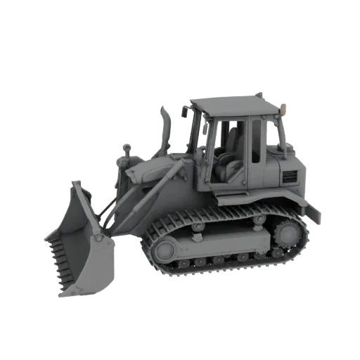 Construction Bulldozer Printable 3D model, isometric STL render, showing painted steel, large mechanical silhouettes.