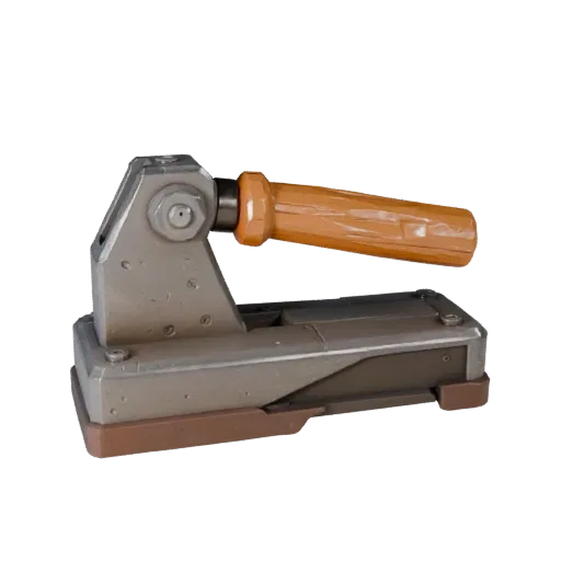 Vintage Clamp Low Poly 3D model, game viewport three-quarter view, showing painted metal, clear grip zones.