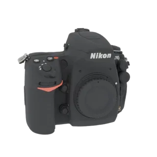 3D model of a black Nikon D700 DSLR camera, viewed from a three-quarter angle against a black background.