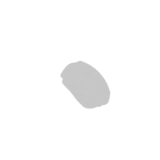 A 3D render of a stylized, light grey pill capsule against a black background, viewed from a slight angle.
